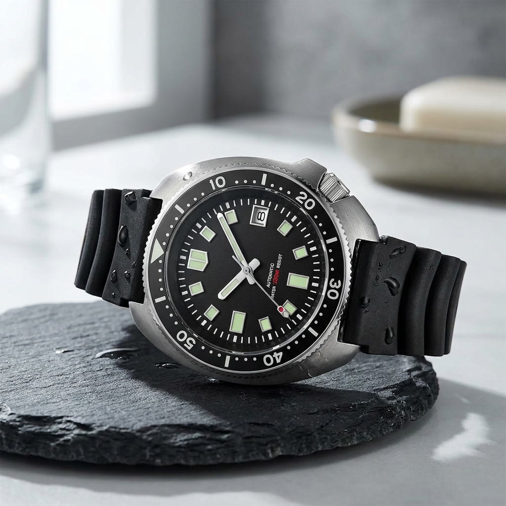 Reloj de buceo automático 200M con esfera negra